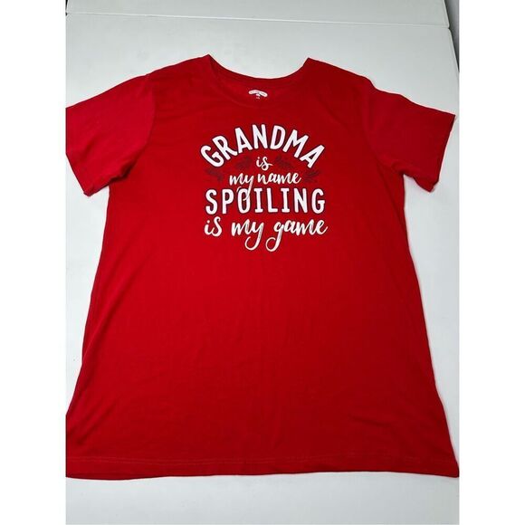 Grandma Is My Name Spoiling is My Game T Shirt Red/White Size L (12-14) - Picture 1 of 9